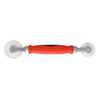 A screen installation tool with a red comfort grip handle and nylon rollers on both ends.