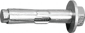 A silver-colored metal concrete anchor with a hex head and washer designed for standoff base installation.