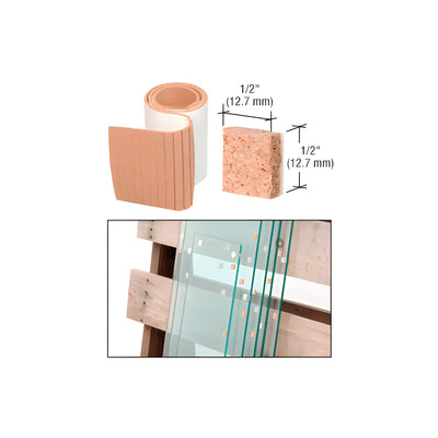 CRL 1/2" x 1/2" x 1/4" Cork Non-Adhesive Shipping Pads - Roll