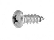 A close-up view of a stainless steel #14 x 3/4" corner bracket screw with a mill finish.