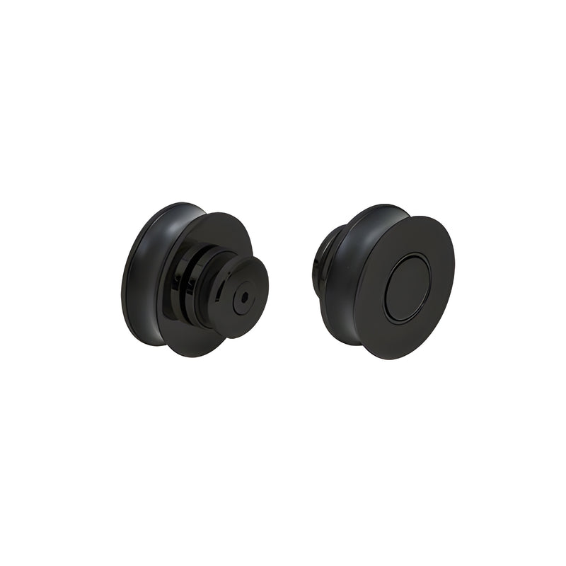 Two matte black stainless steel replacement rollers for Crescent series sliding systems shown from side and front angles.