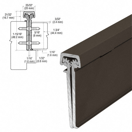 A dark bronze anodized aluminum heavy-duty concealed leaf hinge shown with a technical cross-section diagram for 1-3/4" doors.