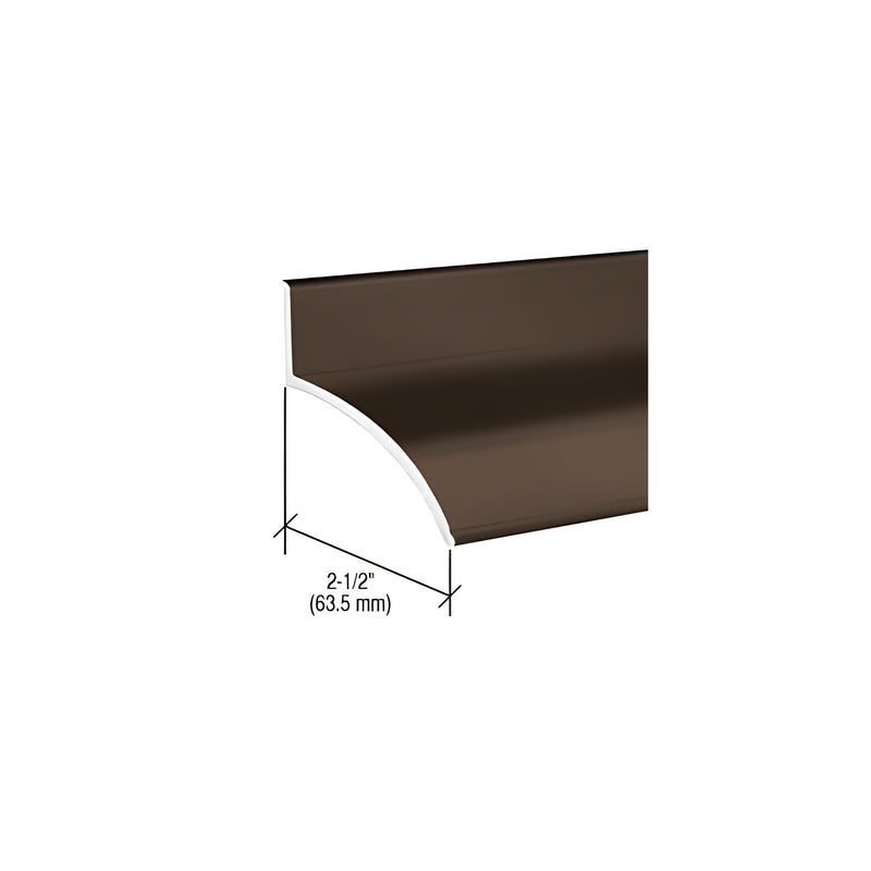 A close-up view of a dark bronze door rain drip showing its 2-1/2 inch width profile.