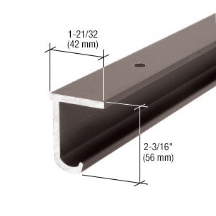 A close-up view of the dark bronze EZ-Slide 180 top track showing its J-shaped profile and dimensional measurements.