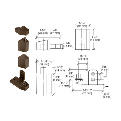 CRL Dark Bronze Offset Left Hand Pivot Set with 1/8" Recess
