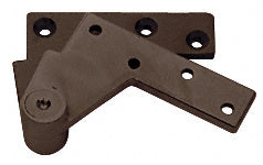 A dark bronze aluminum offset top pivot hinge with pre-drilled mounting holes.