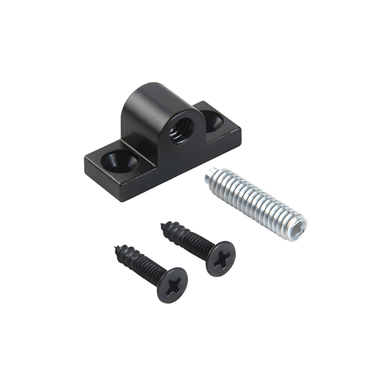 A dark bronze trip bracket for a concealed vertical rod panic exit device shown with a threaded stud and two mounting screws.