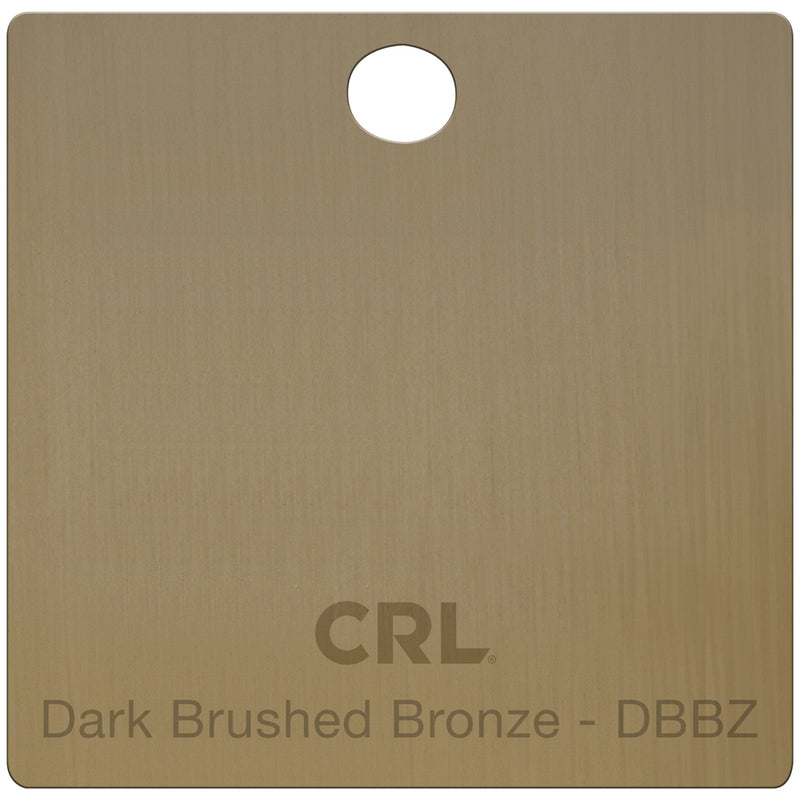 A square brass color chip featuring a dark brushed bronze finish with a hole at the top and CRL branding.