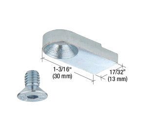 A metal dropped ceiling adapter bracket and a matching screw are shown with dimension labels indicating a 17/32 inch width.