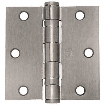 A flat view of a dull nickel commercial ball bearing hinge with a removable pin and 4-1/2 inch dimensions.
