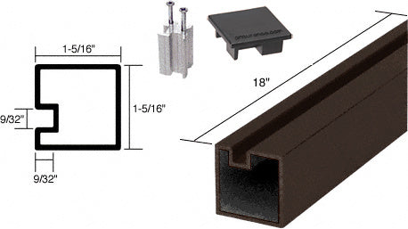 A dark bronze anodized aluminum end post with a square profile, shown with a flat cap and mounting hardware.