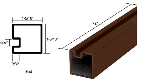 A 72-inch dark bronze anodized aluminum end post extrusion shown with a technical cross-section diagram.