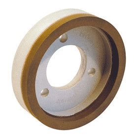 A circular CRL flat cup arris diamond resin wheel featuring a metallic center with mounting holes and a brown abrasive rim.