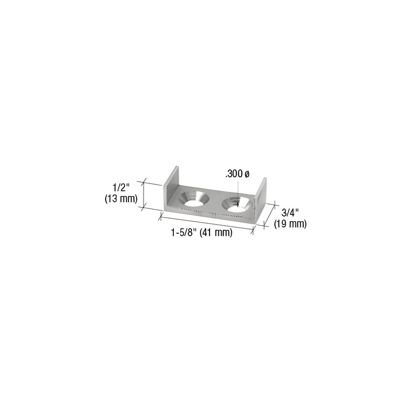 A technical diagram of a mill finish CRL floor guide for OTS/SPS systems showing dimensions of 1-5/8 inches by 3/4 inches by 1/2 inches.
