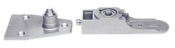 A Jackson floor mount bottom pivot set for aluminum storefront doors shown with its mounting plate and pivot arm.