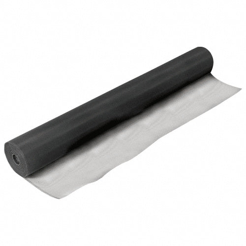 A roll of black aluminum screen wire mesh shown partially unrolled.