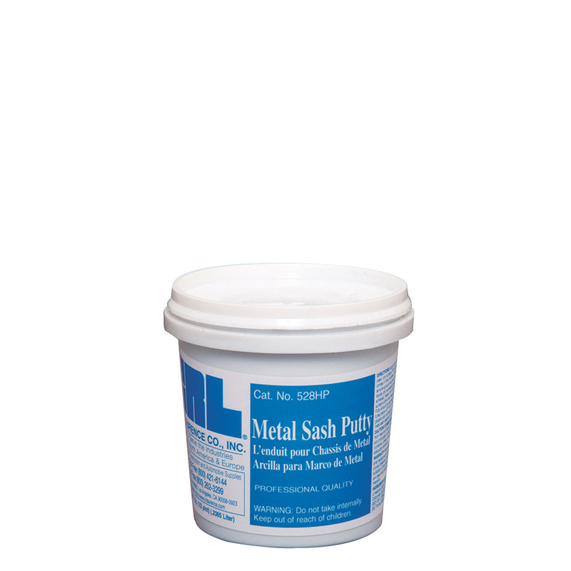 An 8 oz. container of CRL Gray Metal Sash Putty with a white lid and blue label.