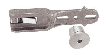 A Jackson heavy-duty center-hung bottom pivot set for aluminum storefront doors shown with its mounting bracket and pivot pin.