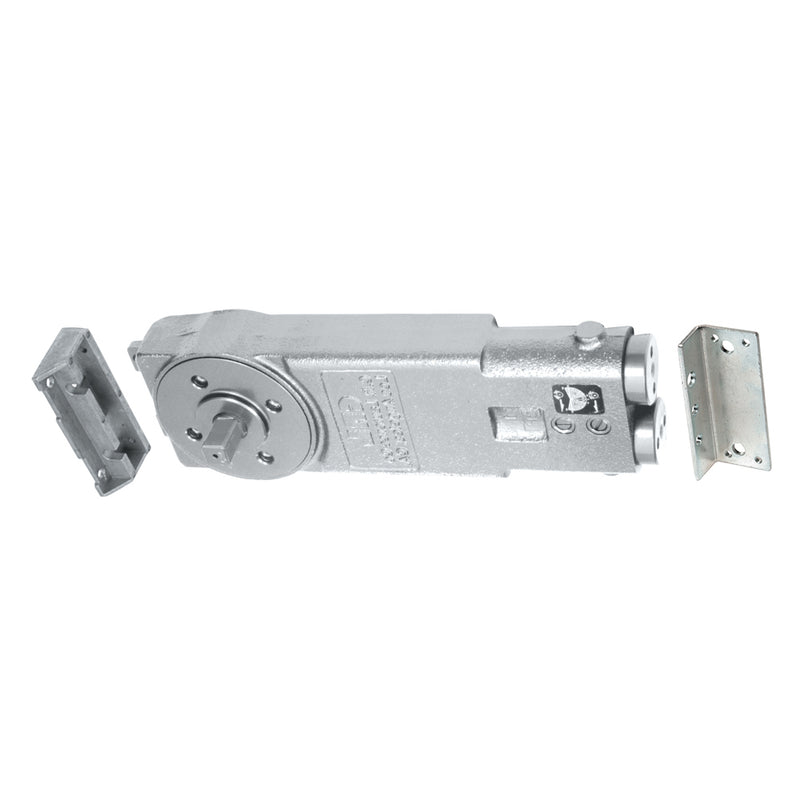 The CRL overhead concealed door closer body is shown with its included mounting clips and 3/4 inch spindle.