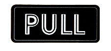 A rectangular black decal with the word PULL printed in white capital letters.