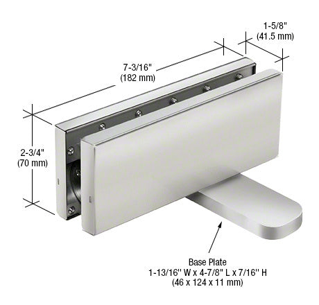 A technical diagram of a satin anodized hydraulic patch fitting showing dimensions and the base plate.