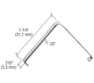 A technical diagram showing the dimensions of a heat-treated spring steel insert corner for screen frames.
