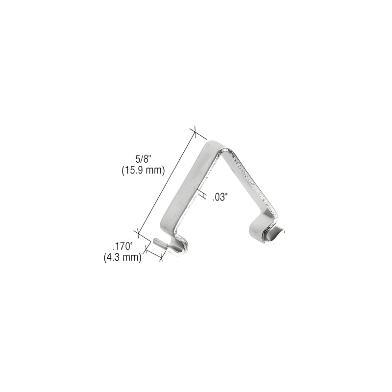 A V-shaped heat-treated spring steel insert corner with labeled dimensions of 5/8 inch height and .170 inch width.