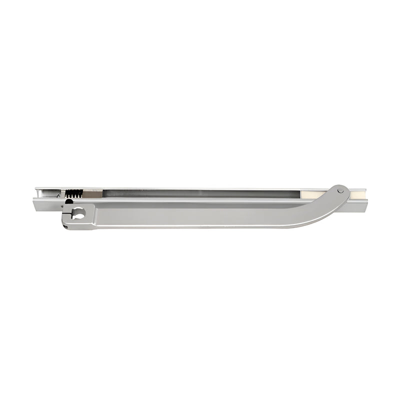 The CRL Jackson aluminum offset arm assembly features a 14-inch slide track and a curved metal arm for deep mortise door closer applications.