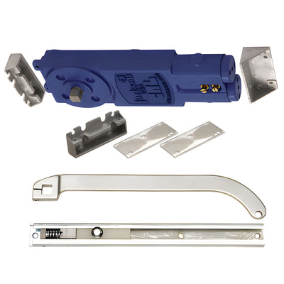 CRL Jackson® Satin Aluminum Adjustable Spring Power Multi Size 105º No Hold Open Overhead Concealed Closer With "P" Offset Slide-Arm Hardware Package