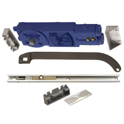 CRL Jackson® Dark Bronze Adjustable Spring Power Multi Size 90º No Hold Open Overhead Concealed Closer with 'U' Offset Slide-Arm Hardware Package