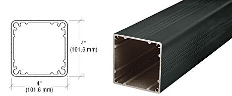 A technical diagram and a perspective view of a 36-inch matte black aluminum square post with 4-inch dimensions.