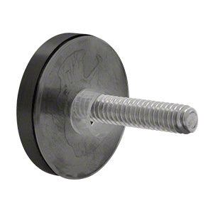 A side-angle view of a 1-1/4 inch diameter matte black brass washer and threaded stud replacement component.