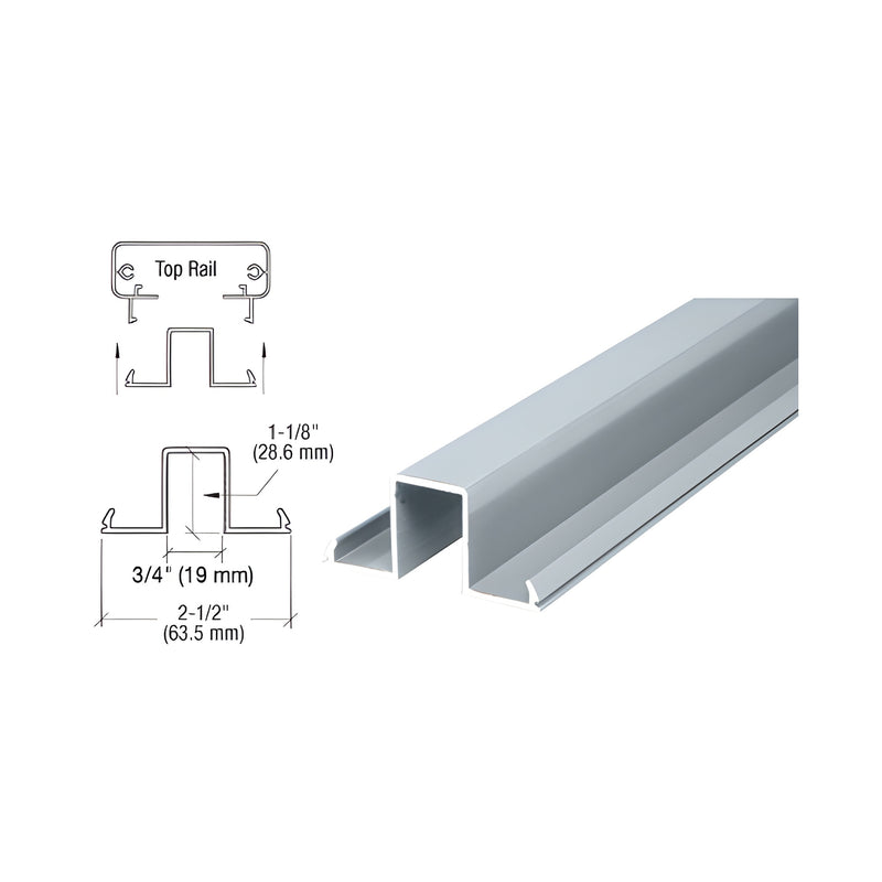 A technical diagram and perspective view of a mill finish aluminum glass rail infill component.