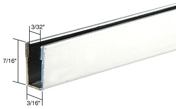A close-up view of a mill finish aluminum storm window frame showing its 3/16 inch width and 7/16 inch height dimensions.