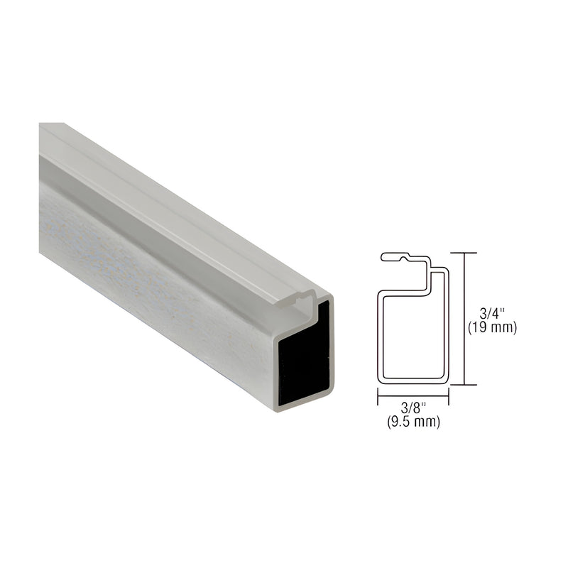 A close-up view of a mill finish extruded screen frame showing its 3/4 inch by 3/8 inch profile and cross-section diagram.