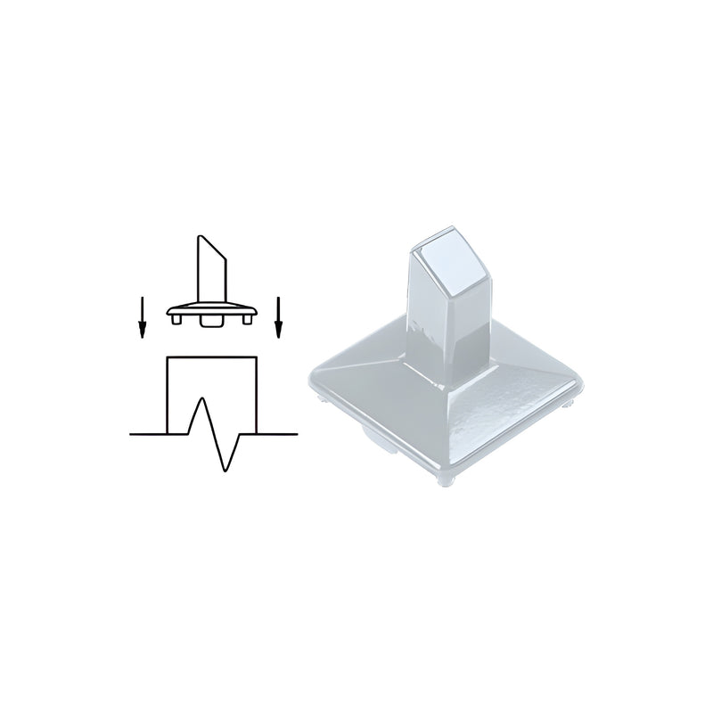A technical diagram and a 3D rendering of an aluminum 180-degree intermediate post fitting with a mill finish.