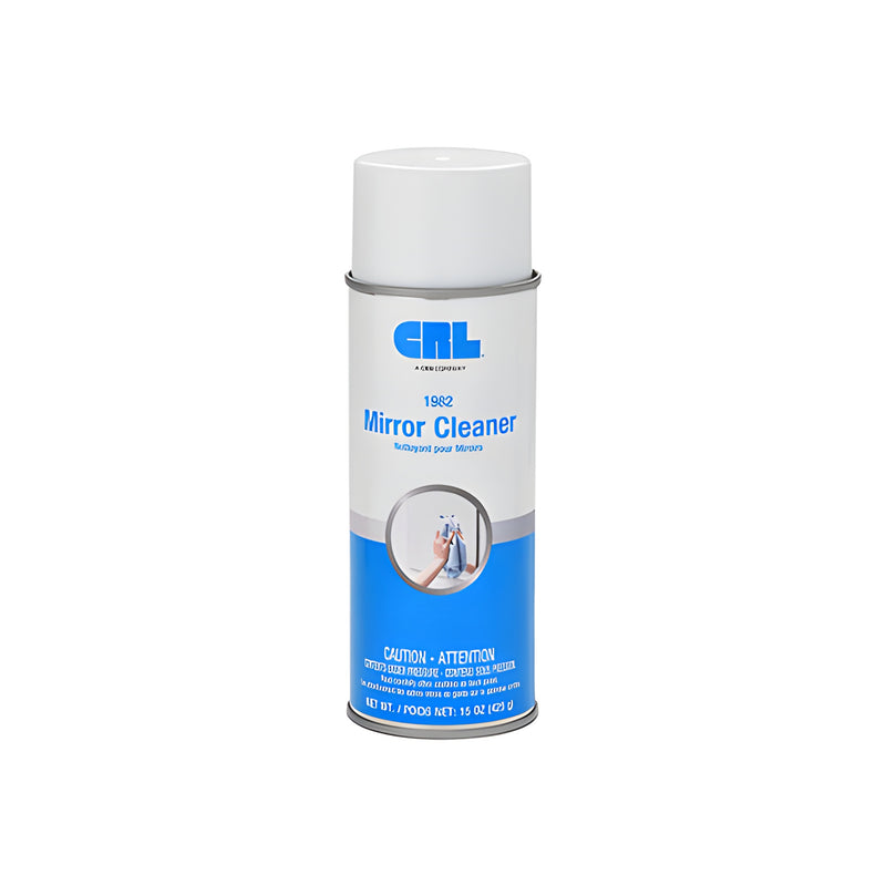 A single 15 oz. aerosol can of CRL Mirror Cleaner and Polish featuring a white and blue label.