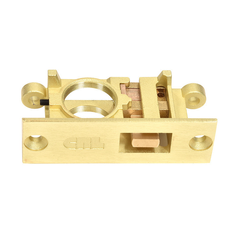 A brass-finished CRL modified floor lock mechanism for OTB and OTC door systems shown from a front-facing perspective.