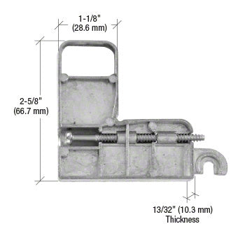 An aluminum corner insert for Monar sliding screen doors shown with dimensional markings and an included adjustment screw.