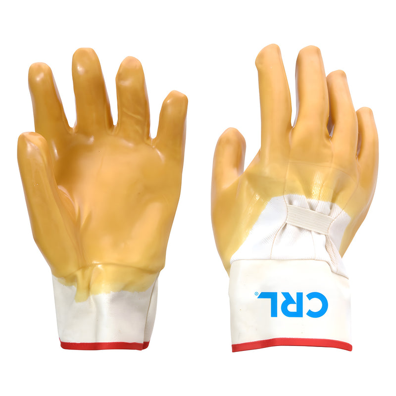 A pair of CRL Gauntlet Cuff gloves featuring a smooth natural rubber palm and a white knit wrist cuff.