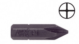 A 1-inch long No. 1 Phillips hex insert bit shown with a cross-shaped point icon.