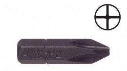 A 1-inch long No. 2 Phillips hex insert bit shown with a cross-shaped tip icon.