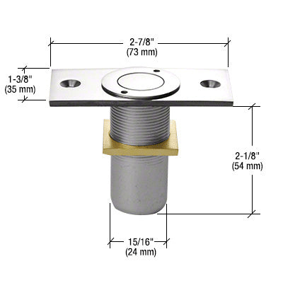 A non-locking dust proof keeper with a polished chrome finish shown with technical dimension labels.