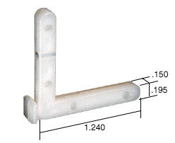 A white nylon L-shaped corner key shown with dimension lines indicating a 1.240 inch leg length and .150 inch width.
