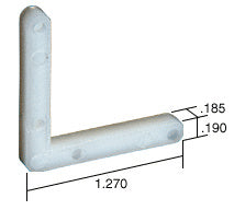 A white nylon L-shaped corner key shown with technical dimension lines indicating a 1.27 inch leg length and .185 inch width.