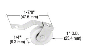 A steel spring tension roller with a 1-inch concave nylon wheel for sliding screen doors.