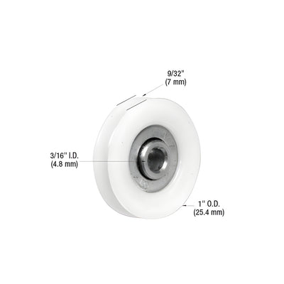 CRL 1" Nylon Ball Bearing Sliding Screen Door Replacement Roller with 3/16" Center Hole