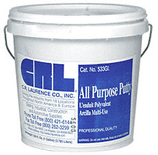 A one-gallon white plastic bucket of CRL All Purpose Putty with a blue label.