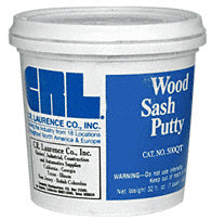 A 32 oz. container of CRL off-white wood sash putty featuring blue and white branding.