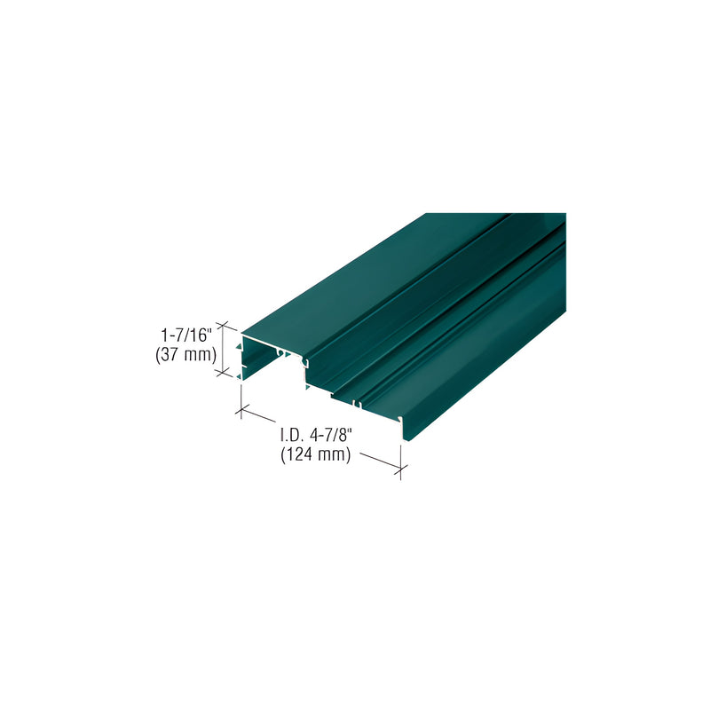 A teal-colored CRL OfficeFront glazing base extrusion shown with dimension labels for height and interior width.